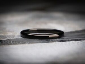 2mm Black Tungsten Ring, Polished minimalist Band, Woman's Ring, Stackable Ring,