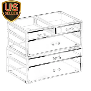 2 Pack Clear Acrylic Drawer Organizer Countertop,Stackable 5 Drawers Makeup S... - Picture 1 of 1