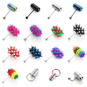 Men Stainless Steel Rubber Barbell Body Piercing Vibrating Tongue Bar Stud Ring - Picture 1 of 17