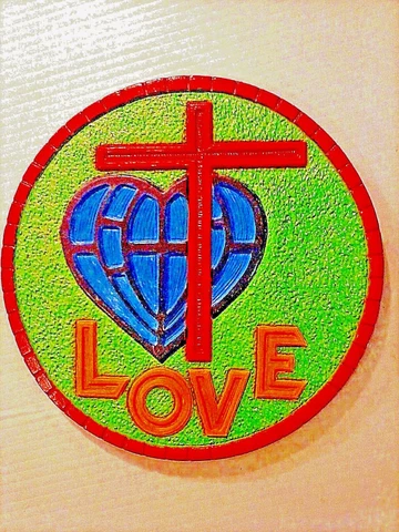 Wall Plaque,"LOVE", Angeli, authentic, autographed,1970, 7.625" dia.x 0.5" thick Cover