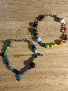Rainbow & Ocean Themed Glass Beaded Bracelets Handmade Jewelry Adjustable Chain - Picture 1 of 4
