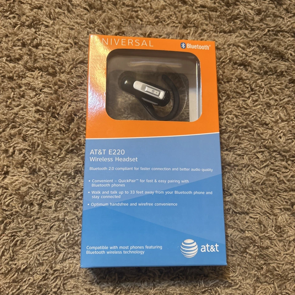 AT&T Universal Bluetooth 2.0 Inalámbrico E220 Auriculares Dispositivo Manos Libres #71482 NUEVO Foto 1 de 4