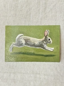 Original Ölgemälde Sammlerstück Glitzer Hasenbild kleine Kunst 6x4 - Bild 1 von 11