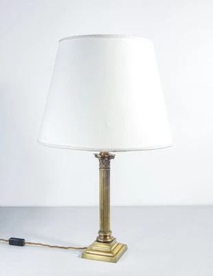 ⚜️ LAMPADA TAVOLO STILE NEOCLASSICO 1940S ABAT JOUR OTTONE COLONNA CAPITELLO - Immagine 1 di 4