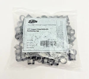 Bag Of 100, Zurn PEX QuickCap 1/2" Copper Crimp Ring with Positioning Cap - Picture 1 of 5