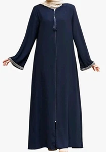 Mujer Abaya Azul Marino Manga Larga Hasta el Suelo Cremallera Hasta el Suelo Talla XXL - Imagen 1 de 10