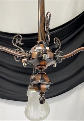 RESTORED Antique Chandelier Victorian Arts & Crafts Deco Japanned Copper Flashed - Image 1 of 4