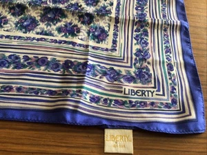 Vintage Liberty Blue Floral Impressionist 100% silk square scarf 23” - Picture 1 of 4