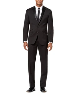 Kenneth Cole Reaction Slim fit 2 Piece Tuxedo Suit 40 S / 33 Waist Black Stretch - Picture 1 of 3