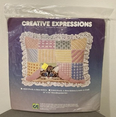 Vintage 1981 Needlepoint Kit Peek a Boo Kitten Creative Expressions Wool Yarn - Image 1 of 4