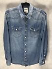 Wrangler 27MW Icons Western Cowboy Pearl Snap Denim Shirt Size M Embroidered