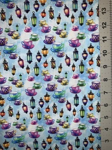 Alice in Wonderland Tea Cups Custom Fabric Fat Quarter 18”x28” Cotton Spandex - Picture 1 of 1