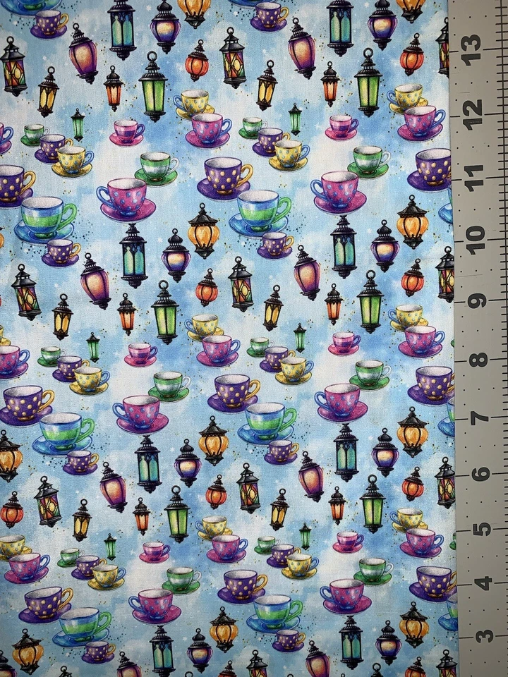 Alice in Wonderland Tea Cups Custom Fabric Fat Quarter 18”x28” Cotton Spandex - Image 1 of 1