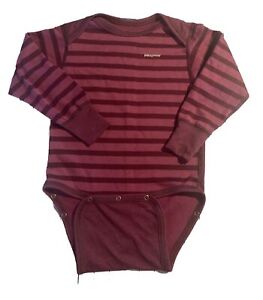 PATAGONIA BABY Size 18 MO L/S Capilene Snap Bottom Bodysuit Burgundy Striped