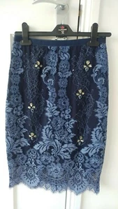 Gorgeous blue and navy lace 'Kamlai' Coast occasion skirt Petite size 6 BNWT - Picture 1 of 5