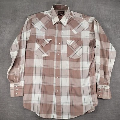Camisa a Cuadros Plains Western Vintage Manga Larga Perla Marrón a Presión Para Hombres Talla M Foto 1 de 4