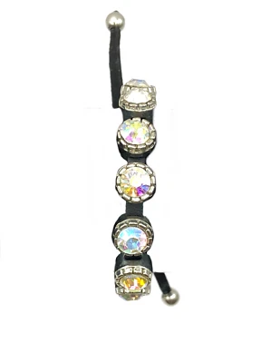 AB Aurora Borealis Crystal Black Leather Shamballa Cuff Bracelet Adjustable 7-10 - Image 1 of 4