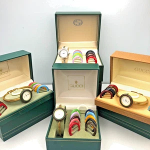 Auth Gucci Change Bezel Watch 12 Colors Quartz Gold Silver Vintage - Picture 1 of 12