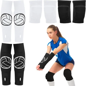 Juego de 2 rodilleras de voleibol y mangas para brazos de Negro, Blanco - Picture 1 of 6
