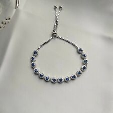 3.50Ct Oval Simulated Blue Sapphire Women Bolo Bracelet 14K White Gold Plated