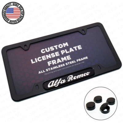 Black Stainless Steel Front Rear Alfa Romeo Sport License Plate Frame Cover Gift — 第 1/4 张图片