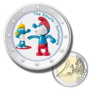 2 Euro Coloured Coin Cartoons - Smurfs €2 Uncirculated - Picture 1 of 4