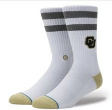 NEW Colorado Buffaloes CU Logo Crew Socks by STANCE Mens Large White/Black/Gold