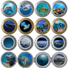 3D Porthole Window Reef Shark Fish Coral Space Sticker Wall Poster Vinyl