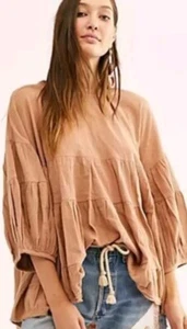 Free People The Briana Top XS Boho fließend Rüschen Oversize Tunika orange ausverkauft - Bild 1 von 12