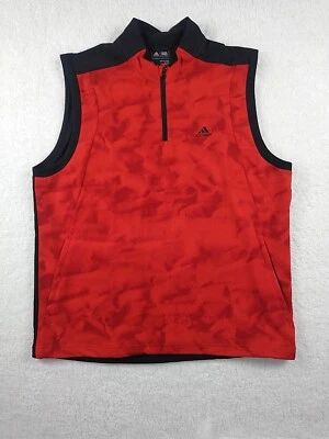 Pulôver de golfe Adidas masculino sem mangas grande vermelho frente preto costas 1/4 bolsos com zíper - Imagem 1 de 4