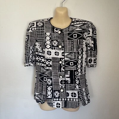 Miss Dorby женщин размер 10 без воротника кнопка куртка SS черный и белый наплечные подушечки - Изображение 1 из 4