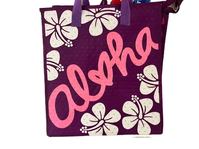 Aloha Hibiscus Purple Insulated Hawaiian Tote Bag - Image 1 of 2