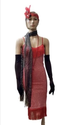 Vestido rojo negro años 20 Great Gatsby Flapper Roaring años 20 y accesorios XS S Foto 1 de 4