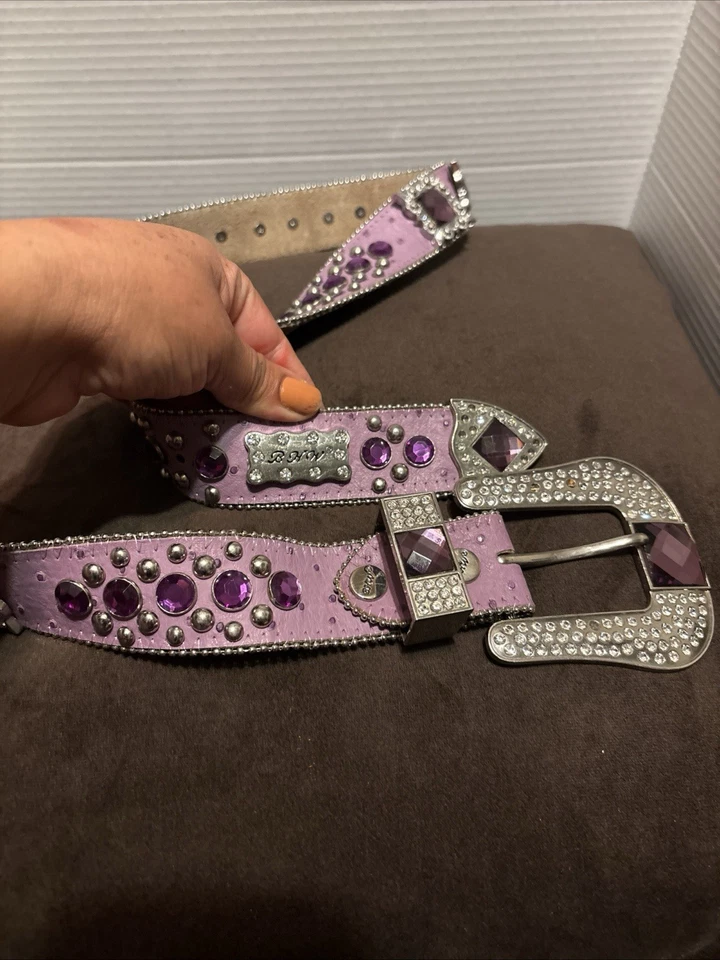 Cinturón de cuero vaquera BHW Western estrás cristal púrpura para mujer talla L, ¡fotos! Foto 1 de 4