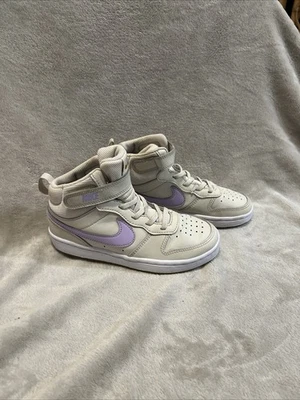 耐克 Court Borough Mid 2 PS 鞋 CD7783-114 米色紫色女孩儿童 1Y 码 — 第 1/4 张图片