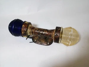 Antike PERKO Marine Dual Fresnel Leuchte - Kobaltblau & klare Kugeln - Messing/Bro - Bild 1 von 24