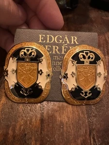 Vintage Designer Signed Berebi Gold Black Tone UNIQUE Earrings On Card Large - Picture 1 of 4