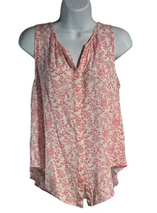 Blusa LOFT Outlet Sin Mangas Estampado Floral Abotonada Suave Blanca Rosa Top Mujer S - Imagen 1 de 6