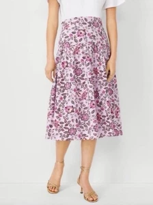 Ann Taylor rosa Blumendruck geraffte Passe Midirock Gr 6 A-Linie feminin - Bild 1 von 5