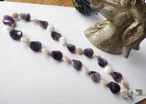 SCHMUCK-STCK Kette Amehyst PERLE 46 CM Karabinerverschluss Süßwasserperle Silb - Bild 1 von 2