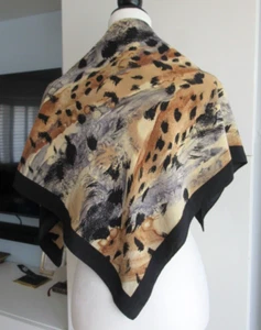 SIGNATURE ECHO Animal Print Square Large 100% Silk Scarf 32" x 33" *Flaw - Picture 1 of 20
