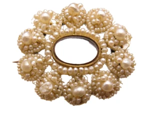 Antique circa 1830 Georgian Woven Natural Pearl Brooch Locket 15ct Gold - Foto 1 di 24