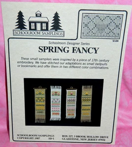 Schoolroom Samplings Spring Fancy Bookmark or Small Bell Pull Cross Stitch Chart - Picture 1 of 2