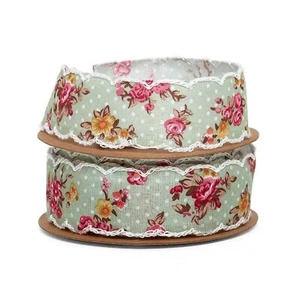 Jena Vintage Floral Ribbon - Green & Pink - 1in. x 10 Yards (pm5829571) - Picture 1 of 1