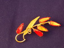 Vintage Christmas Red Aurora Rhinestones Flower Gold Brooch Triad 10c 53
