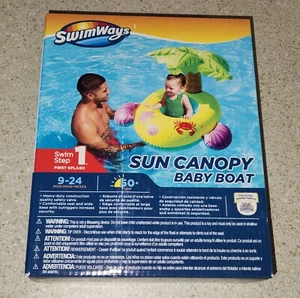 Baby Boat Pool Float Sun Canopy Palm tree 🌴 SwimWays Pool Float Summer Swimming - Picture 1 of 2
