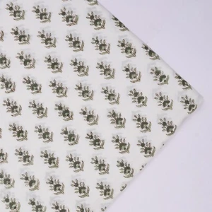 2.5 Yard New Floral Pure Cotton Indian Hand-Block Gray Fabric Running Craft - Picture 1 of 7