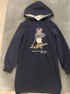 Polo Ralph Lauren Pullover Fleece Hoodie Dress Blue Girls S/P 7 - Picture 1 of 4