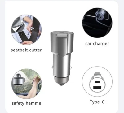 Fast Charging 3 in 1 Stainless Steel Type C & Type A USB 18W Car Phone Charger - Image 1 of 4