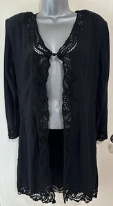 Vintage Heliotrope Black Rayon Jacket With Lace Trim One Size - Picture 1 of 12